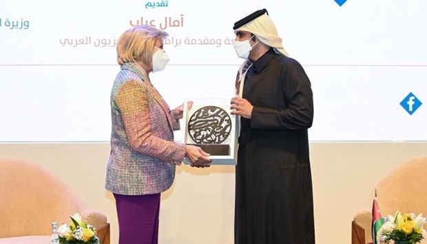 HE Sheikh Abdulrahman bin Hamad al-Thani with Haifa al-Najjar