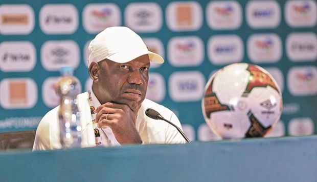 Nigeriau2019s head coach Augustine Eguavoen attends a press conference in Garoua yesterday, on the eve of the Africa Cup of Nations match against Tunisia. (AFP)