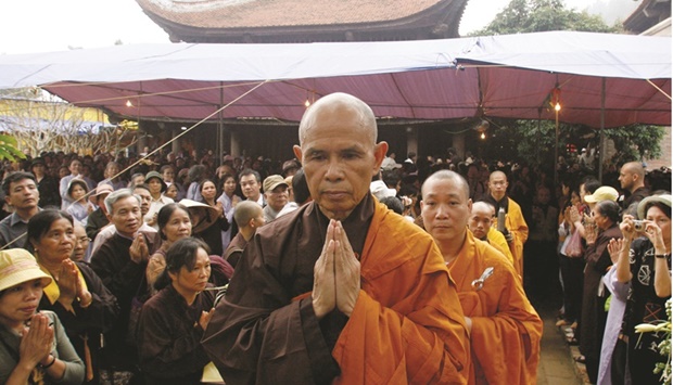 This picture taken in 2007 shows Buddhist monk Thich Nhat Hanh at the opening ceremony of a requiem mass at the Non Nuoc pagoda in Soc Son mountain, 64km north of Hanoi.