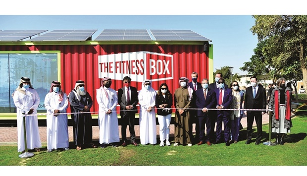 Dignitaries taking part in the ribbon-cutting ceremony to mark the official launch of the Fitness Box. Photo by: Shaji Kayamkulam