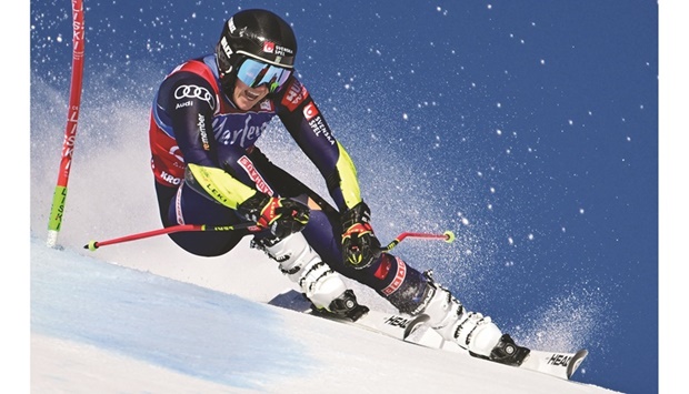 Swedenu2019s Sara Hector competes in the first run of the Womenu2019s Giant Slalom event of the FIS Alpine World Ski Championships in Kronplatz, Italian Alps, yesterday. (AFP)