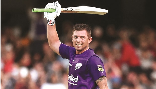 Ben McDermott celebrates one of his two centuries during the on-going Big Bash League. The Australian selectors have recalled the high-scoring opener for the home T20 series against Sri Lanka in February.