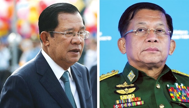 Cambodian PM Hun Sen (left) and General Min Aung Hlaing.