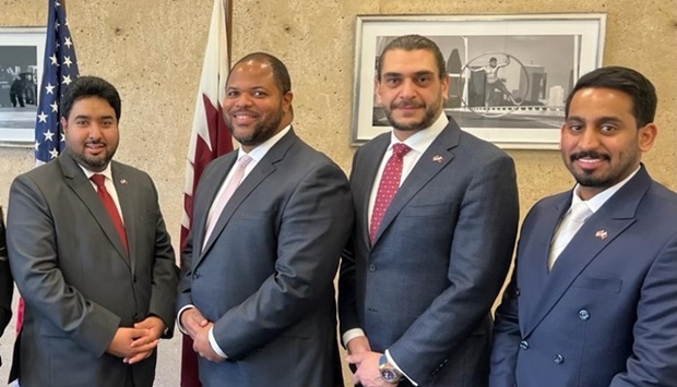 From left: Qataru2019s commercial attachu00e9 to the US Fahad al-Dosari, Dallas mayor Eric Johnson, and USQBC managing director Mohamed Barakat during a business meeting hosted by USQBC recently to discuss enhancing the business ties.