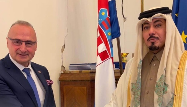 The Minister of Foreign and European Affairs of the Republic of Croatia Gordan Grlic-Radman meets with HE Qatar's ambassador to Croatia Sheikh Mohammed bin Yousef Al-Thani.
