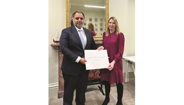 Director of Protocol of the Foreign, Commonwealth and Development Office of the United Kingdom Victoria Busby received a copy of the credentials of Fahd bin Mohamed al-Attiyah, ambassador extraordinary and plenipotentiary of Qatar to the United Kingdom.