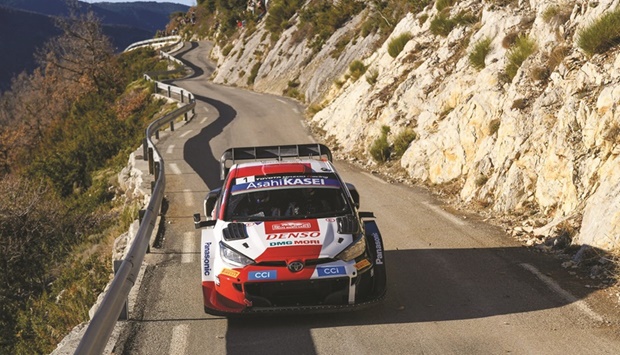 Sebastien Ogier of Gazoo Racing World Rally Team (WRT) in action during Rallye Monte-Carlo. Ogier ended the race in second place to give Gazoo Racing a podium finish.