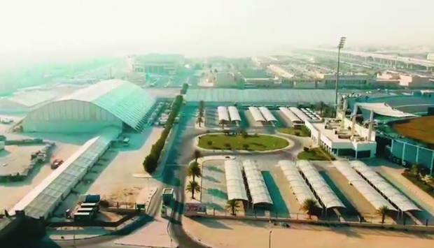 An aerial view of the the Qatar Vaccination Center u2013 for Business and Industry Sector which was open in Dohau2019s Industrial Area from June to October 2021.