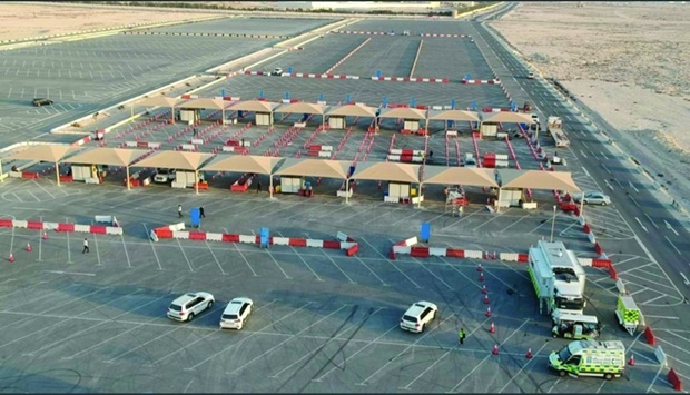An aerial view of the drive-through Covid-19 testing centre being opened in Lusail Thursday at 4pm by the MoPH.