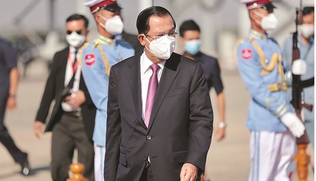 Cambodiau2019s Prime Minister Hun Sen arriving in Naypyidaw, becoming the first foreign leader to visit the country since Myanmaru2019s generals seized power almost a year ago.