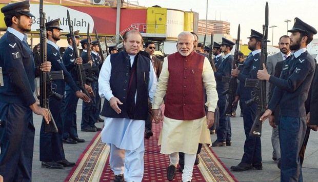 Peace, piece by piece: Prime Minister Nawaz Sharif welcoming his counterpart Narendra Modi in Lahore on Friday.