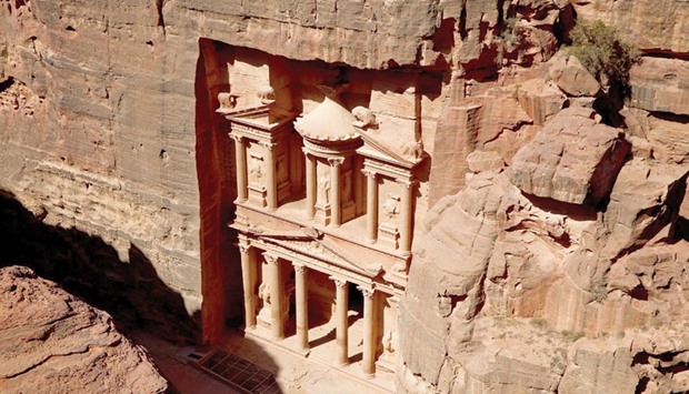 The Treasury, the most celebrated on the rock-cut buildings in Petra, Jordan. It is 43 metres high.