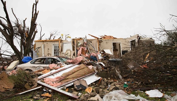 The aftermath of a tornado in Rowlett, Texas