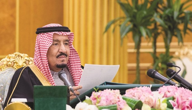 A picture provided by the Saudi Press Agency yesterday shows Saudi King Salman bin Abdulaziz heading the Council of Ministers meeting in the capital Riyadh. Saudi Arabia projected a deficit of $87bn as it issued its 2016 budget, the kingdomu2019s third annual shortfall in a row amid the slump in oil prices.