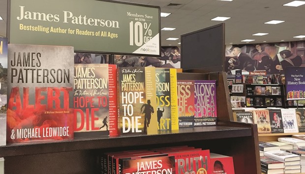 RESERVED: A bookstand at a branch of Barnes & Noble in New York reserved for books by best-selling US author James Patterson.