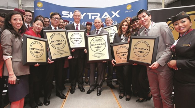 Al-Baker with senior airline executives at the Skytrax Awards ceremony.