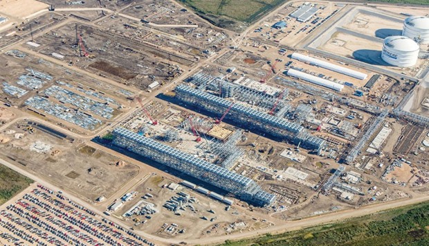 Construction at Cheniere Energyu2019s liquified natural gas (LNG) terminal in this aerial photograph taken in Sabine Pass, Louisiana, in December 2013. The start at Sabine Pass paves the way for other planned LNG terminals that are projected to turn the US into one of the worldu2019s largest suppliers.