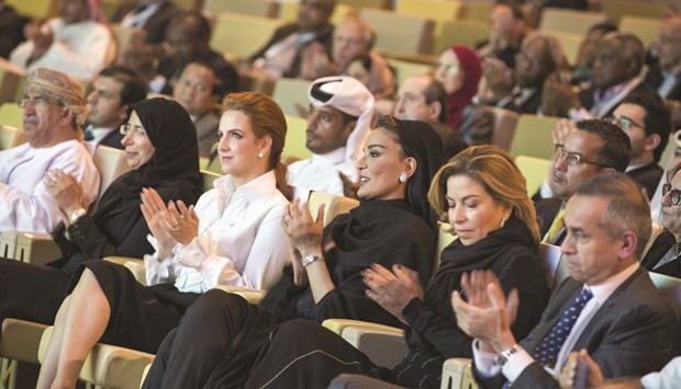 HH Sheikha Moza bint Nasser with Princess Lalla Salma of Morocco and other dignitaries at the closing ceremony of WISH 2016. PICTURE: AR al-Baker/HHOPL