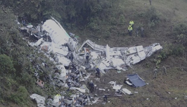 Debris of the LaMia airlines charter that crashed in the mountains of Cerro Gordo in Colombia, on November 29, 2016.