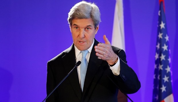 US Secretary of State John Kerry attends a news conference after a meeting in Paris, France