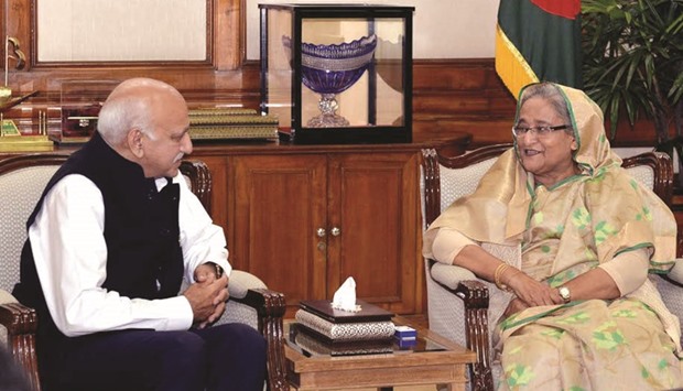Sheikha Hasina during a meeting with M J Akbar in Dhaka yesterday.