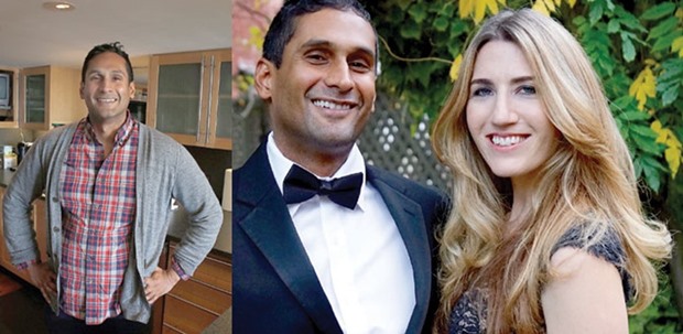 BLAZING A TRAIL: Vijay Karunamurthy, the CEO and co-founder of Nom, a social network where foodies post live videos and photos, at the company offices in San Francisco, California. Right: HAPPY AT HOME: Vijay has only recently married Julia Stiglitz, vice president for business and market development for Coursera, an online education start-up.