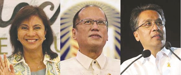 (from left) Robredo, Aquino and Roxas.