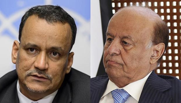 Ismail Ould Cheikh Ahmed (left) held talks with Abedrabbo Mansour Hadi in Aden on Thursday.