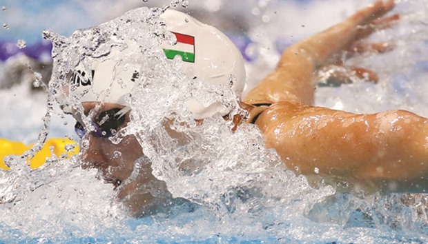 Katinka Hosszu of Hungary competes in the 200m Individual Medley final on day five of the 13th FINA World Swimming Championships (25m) in Windsor, Canada, on Saturday. (AFP)