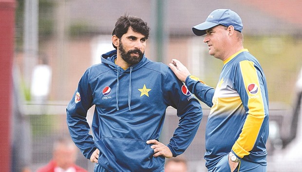 Pakistan captain Misbah-ul-Haq (left) talks with coach Mickey Arthur during a practice session on the tour to England earlier this year. Arthuru2019s 19-month tenure as Australia coach came to an acrimonious end weeks before the 2013 Ashes series, following a collapse in team discipline.