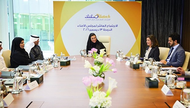 HH Sheikha Moza bint Nasser yesterday attended the annual board meeting of Silatech in Doha. It was the first time that the newly reformed board has convened. PICTURE: AR Al-Baker / HHOPL