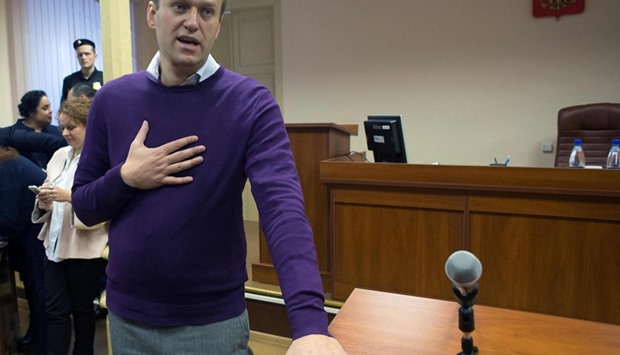 This file photo shows Navalny during a court hearing in Kirov.