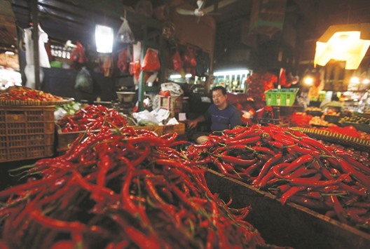 Chillies are seen at a traditional market in Jakarta.