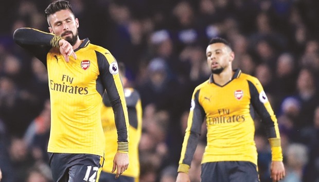 File picture of Arsenalu2019s Olivier Giroud looking dejected during his teamu2019s EPL match against Everton.