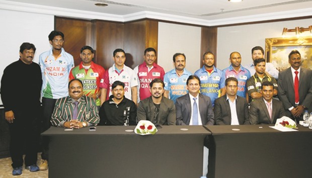 Indian cricketer S Sreesanth (third left) and Siraj Virani (centre), the Managing Director of QAD NET QATAR at the launch of the third edition of the Nation Cup Cricket tournament, which began yesterday at the Old Ideal Indian School grounds.