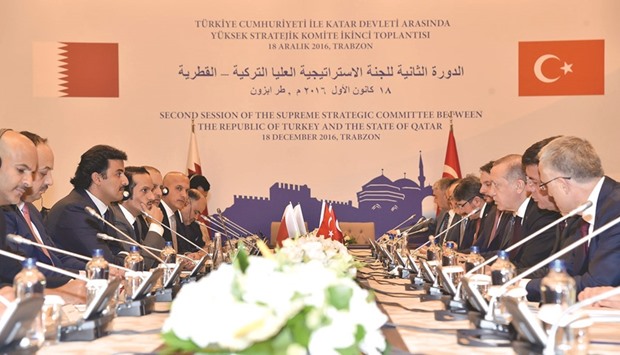 HH the Emir Sheikh Tamim bin Hamad al-Thani and Turkish President Recep Tayyip Erdogan co-chaired the meeting of Qatari-Turkish Supreme Strategic Committee in Trabzon yesterday.