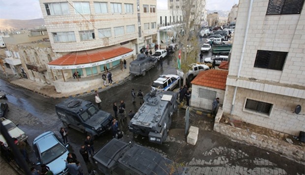 Jordanian security forces are seen patroling  in Karak