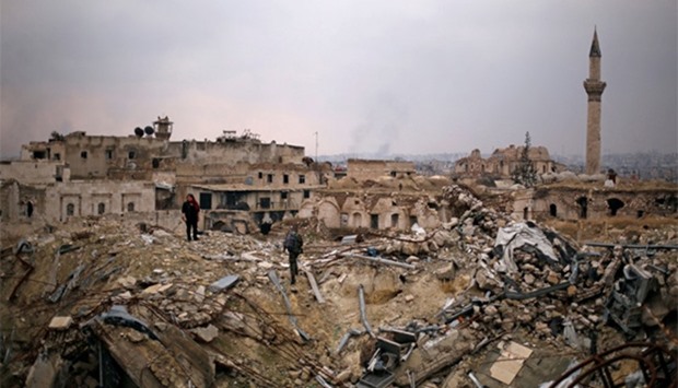 Rubble of the Carlton Hotel, in the government controlled area of Aleppo