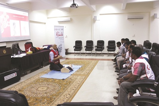 A first aid course in session for expatriate workers.