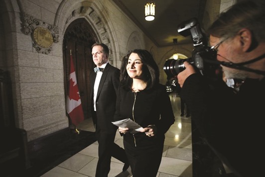 Canadau2019s Democratic Institutions Minister Maryam Monsef leaves after speaking to journalists about the report from the Special Committee on Electoral Reform on Parliament Hill in Ottawa, Ontario, Canada.