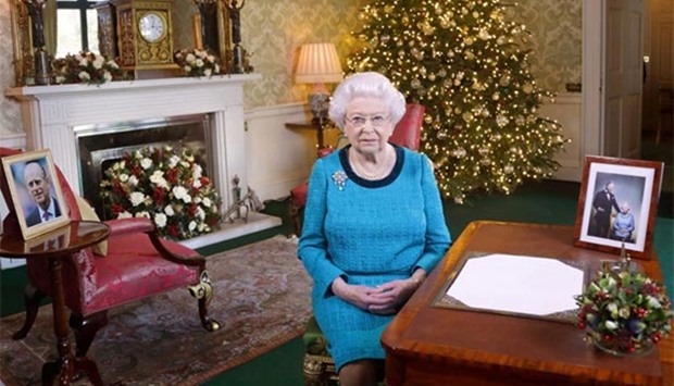 Queen Elizabeth is pictured in Buckingham Palace in London, after recording her Christmas Day broadcast to the Commonwealth.