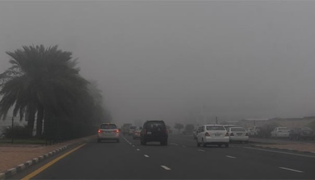 Motorists experienced foggy conditions on D-Ring Road on Tuesday. PICTURE: Shameer Rasheed