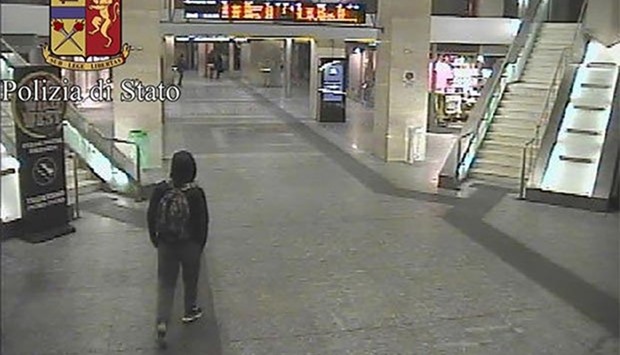 A handout photo released by Italian police allegedly shows Anis Amri in a CCTV frame grab taken on December 22 at the Torino Porta Nuova railway station in Turin.