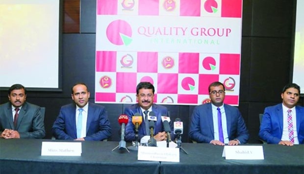 Shamsudheen Olakara (centre) announcing the business plans of Quality Group International as other officials look on: PICTURE: Jayan Orma.