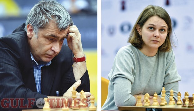 Vassily Ivanchuk (left) and Anna Muzychuk made it a Ukrainian double by winning the menu2019s and womenu2019s title respectively at the Fide World Rapid Championship at Ali Bin Hamad Al Attiyah Arena, yesterday.  PICTURES: Noushad Thekkayil