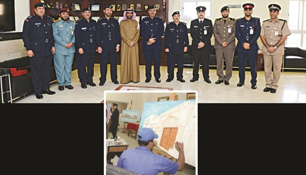 TOP: The delegates from other GCC countries with the MoI officials at the GCC Inmates Week celebrations at Gulf Mall yesterday.  BELOW CENTRE: Artistic talent on show at the event.