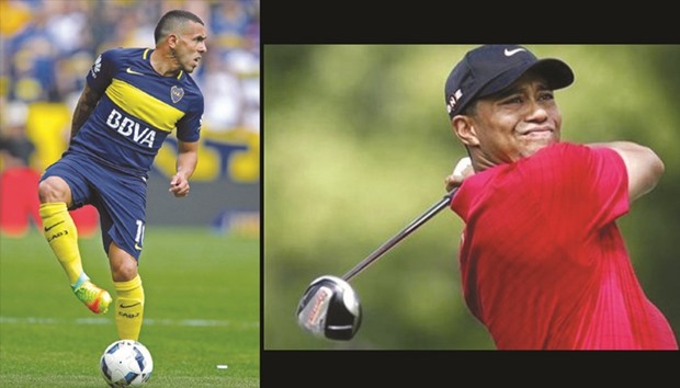 LEFT: Carlos Tevez.   RIGHT: Tiger Woods