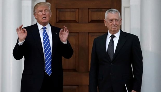 President-elect Donald Trump stands with retired Marine Gen. James Mattis in Bedminster, New Jersey last month.