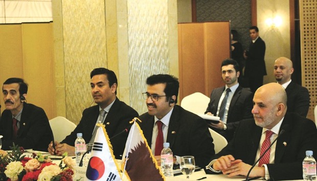 HE the Minister of Energy and Industry Dr Mohammed bin Saleh al-Sada presiding over a Higher Joint Committee meeting in Seoul.
