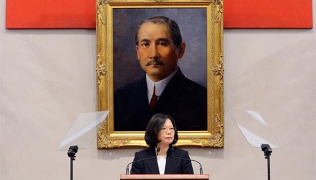 Taiwanese President Tsai Ing-wen speaks during the New Year's Eve news conference in Taipei on Saturday.